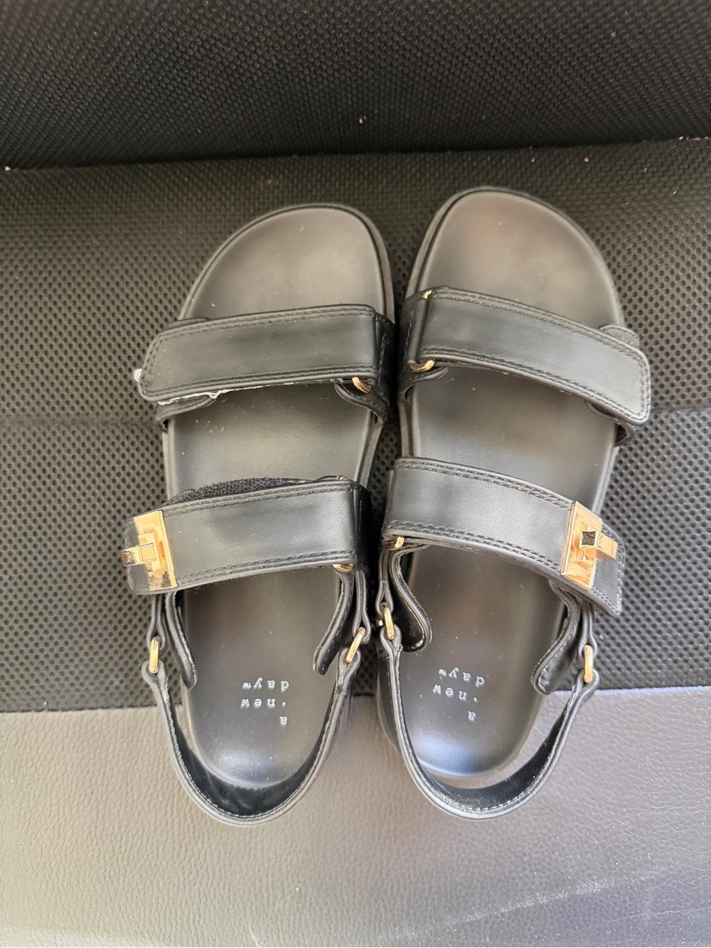 a new day Target Black Women's Dual-Strap Sandals with Gold Accents size 6